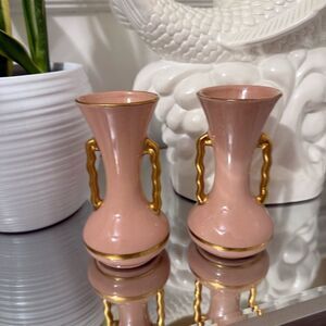 Vintage Art Deco 1920-1940’s Pink & Gold Bud Vases Set of 2